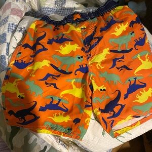 Dinosaur Print Kids Swim Trunks - Orange, Blue, Green